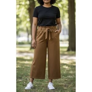 Brown Wide leg Tie Waist Cropped Pants Size 1X